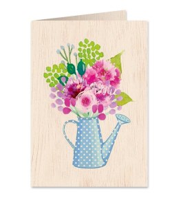 Karnet drewniany C6 + koperta Kwiaty w konewce