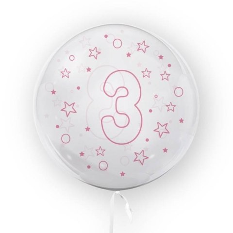 Balon 45cm Gwiazdki cyfra 3 różowy TUBAN