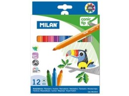 Flamastry ze stożkową końcówką 12 kolorów MILAN