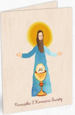 Karnet drewniany C6 Komunia Jezus + koperta