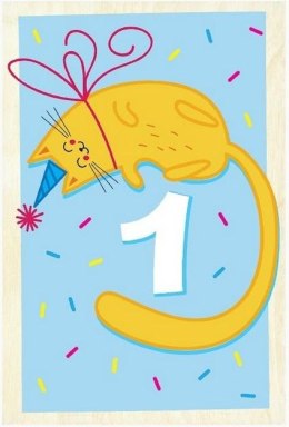 Drewniana kartka urodzinowa -1 urodziny kot
