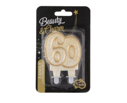 Świeczka liczba 60 urodziny złoty kontur