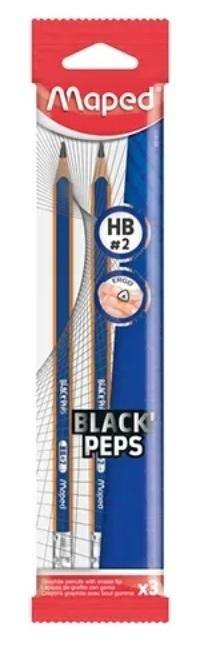 Ołówek z gumką Blackpeps blue HB 3szt MAPED