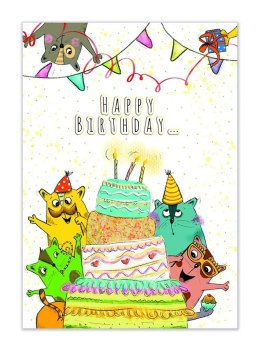 Karnet A5 Urodziny - Tort z kotkami