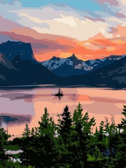 Malowanie po numerach - Górskie jezioro 30x40 rama