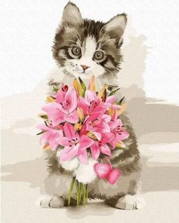 Malowanie po numerach - Kwiaty od kotka 40x50cm