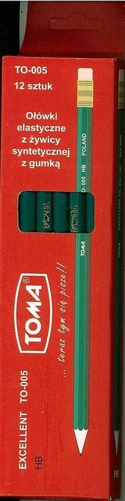 Ołówki elastyczne HB z gumką (12szt) TOMA