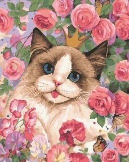 Malowanie po numerach - Kot w różach 40x50 cm