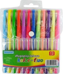 Długopisy żelowe + fluorescencyjne 12 kolorów