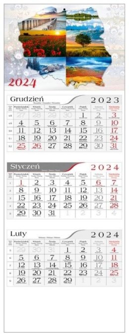 Kalendarz 2024 Trójdzielny Polska