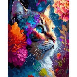 Malowanie po numerach - Kot w kwiatach 40x50 cm