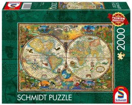 Puzzle 2000 Mapa świata i mityczne stworzenia