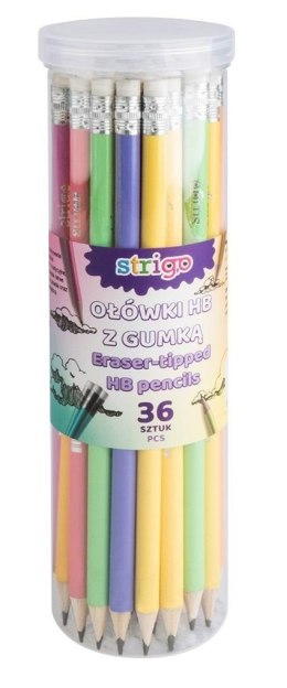 Ołówki pastelowe HB z gumką (36szt) STRIGO