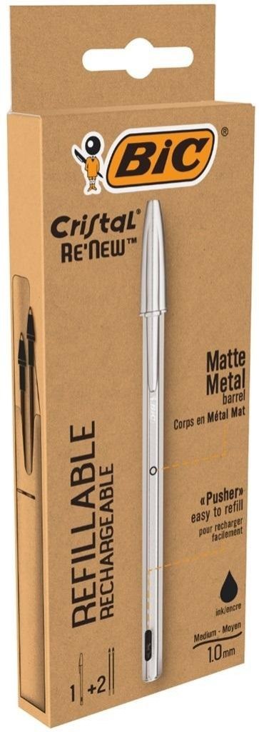 Długopis Cristal Re'new Metal czarny + 2 wkłady