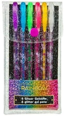 Długopisy żelowe z brokatem Rainbow 6szt