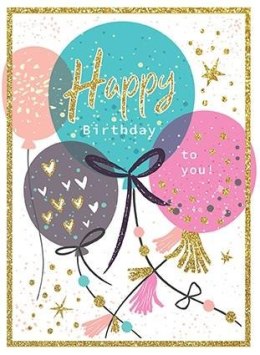 Karnet B6 Urodziny - Balony brokat