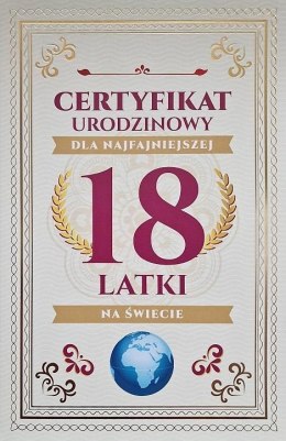 Karnet Certyfikat Urodzinowy 18 urodziny damskie