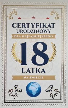 Karnet Certyfikat Urodzinowy 18 urodziny męskie