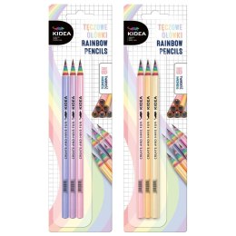 Ołówki tęczowe 3szt mix KIDEA